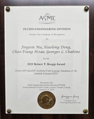 Dynaflow, Inc. received ASME's 2022 Robert T. Knapp Award